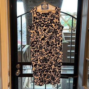 New, square neckline pencil dress, black & cream paisley.